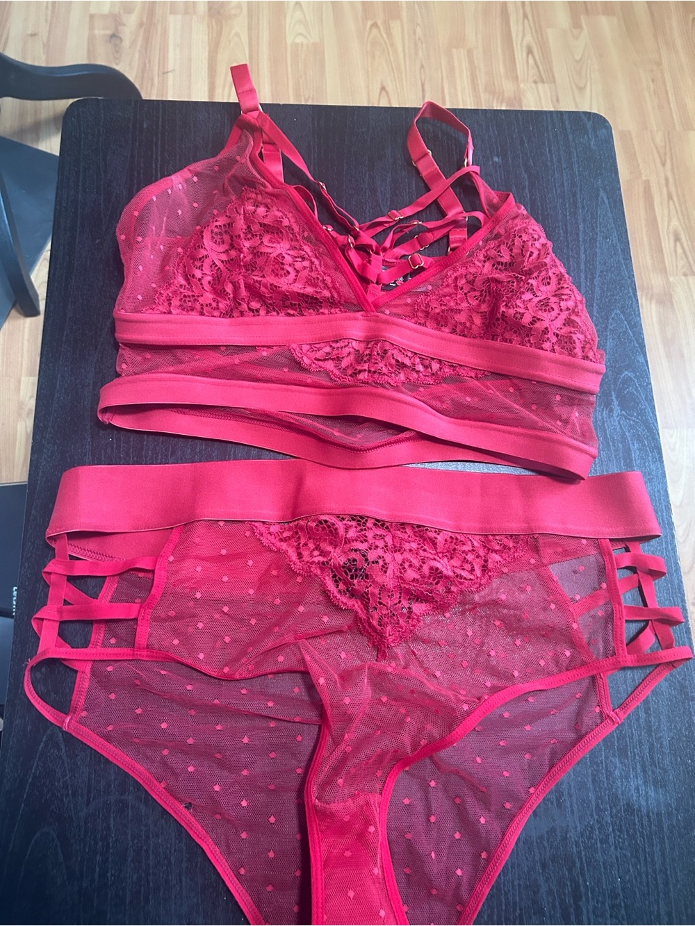 Red Lace & Mesh Strappy Bralette Set 40 DD and 3xl